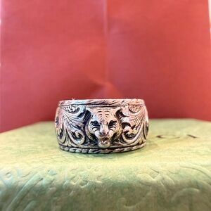 Gucci Lion Head Feline Garden Sterling Silver Ring